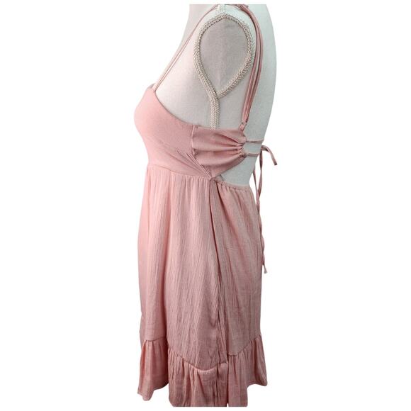 Love Tree Dress Women SMALL Pink Ruffled Crinkle Gauze Lined Beach Coastal Summe - Picture 6 of 13